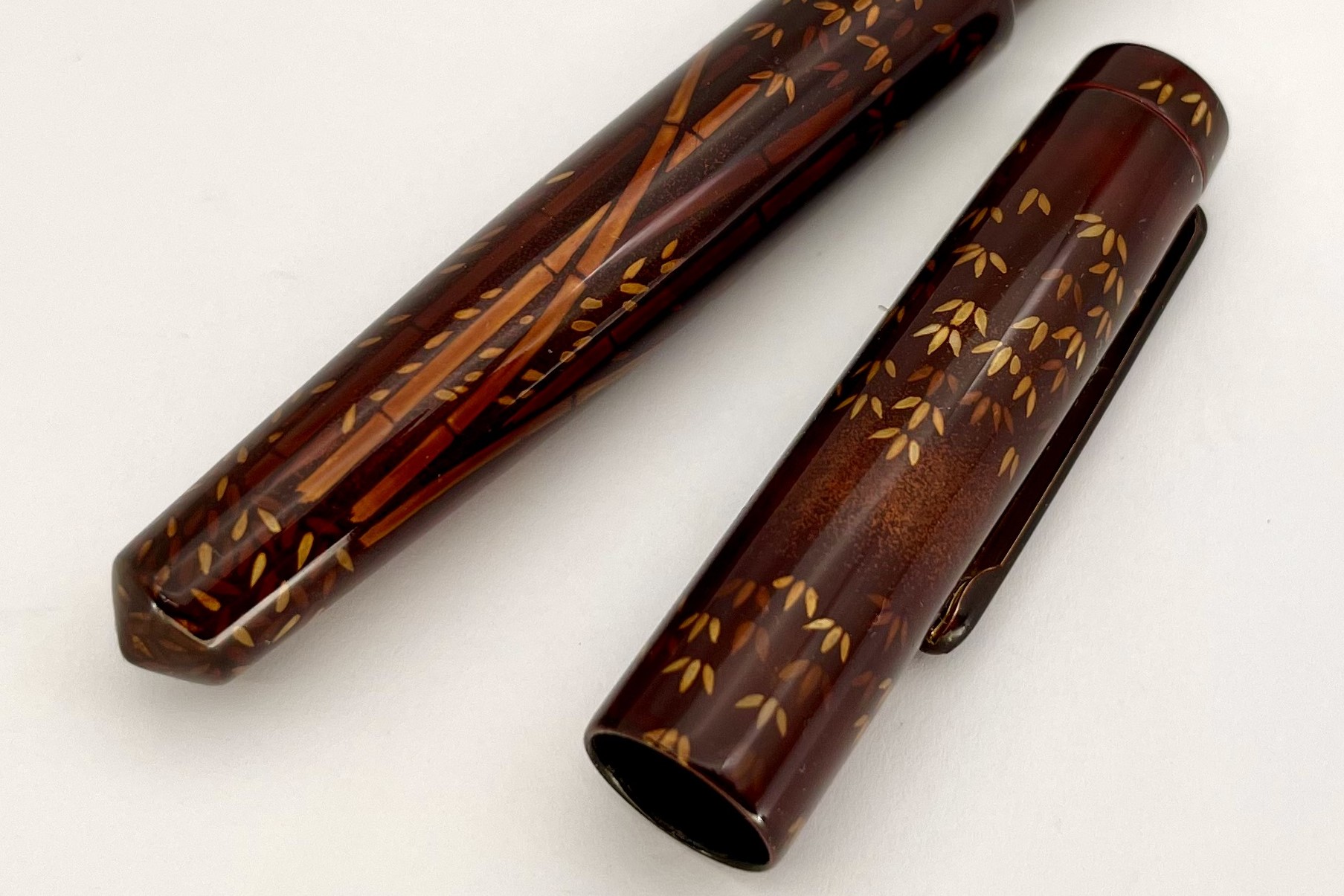 NakayaPiccoloLongTwoLayeredTameSukashiBambooWoodsFountainPenwithtwolayeredclip_J